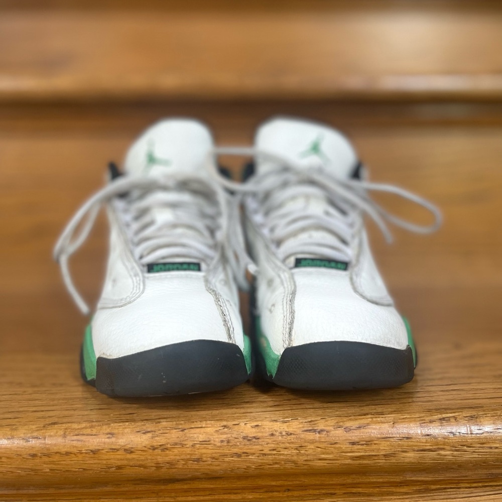Jordan White and Green Retro Sneakers Classic Low-Top Design
